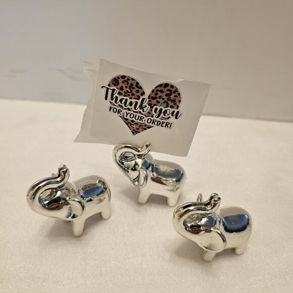 Trunk up 3 silver elephant place card holders For name cards Kate Aspen 2016 - Picture 3 of 6